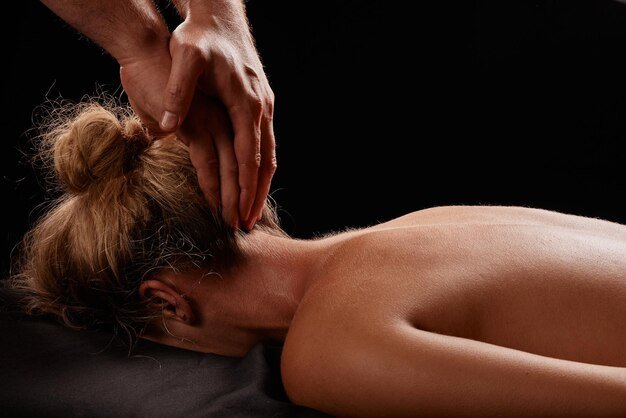 Spa room with massage table